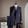 2025 Men's High-Quality Striped Double-Breasted Three-Piece Suit with Peak Lapel