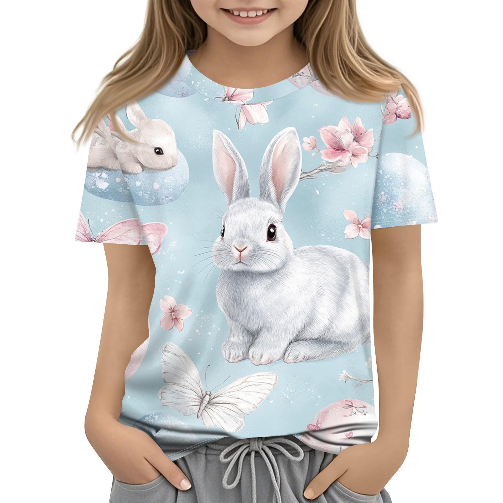 

Детская модная повседневная футболка с коротким рукавом и принтом в виде Пасхи и круглым вырезом 120