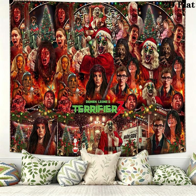 Terrifier Horror Wall Tapestry Aesthetic Wall Hanging Printed Fabric Blanket Decorative Tapestries for Bedroom Living Room Home Decor