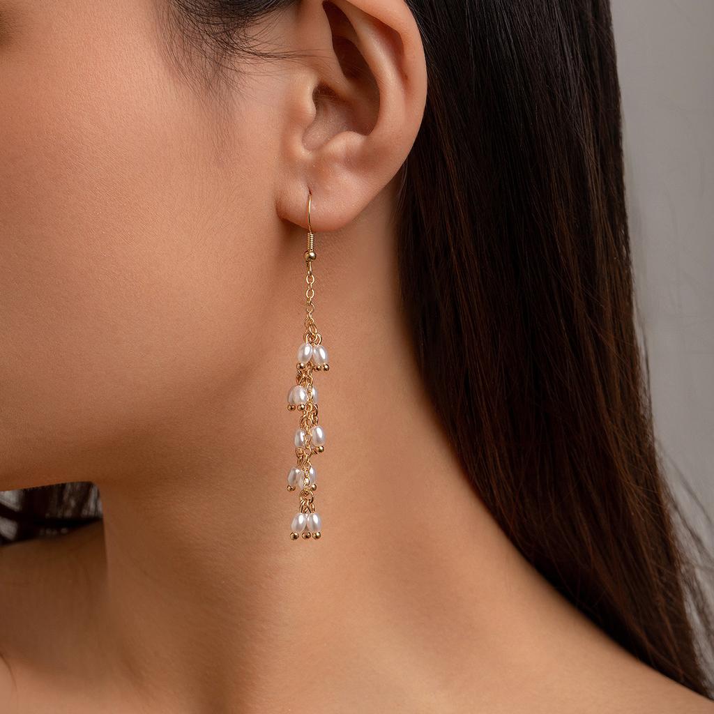 Simple pearl necklace double necklace gentle temperament fringed stud earrings