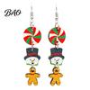 Christmas Dangle Earrings 1 Pair Wooden Drop for Women, Cute Santa Red Green Holiday Decor Gingerbread Candy Cane Earrings, Vintage Jewelry