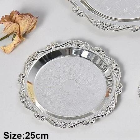 Retro  Silver Plated Plates Cake Dessert Tray High Tea Snack Fruit Dish Jewelry Storage Home Tabletop Decor Hotel Supplies