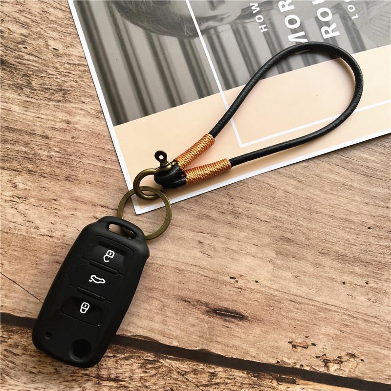 Keycord Genuine Leather Keychain Accessories Bronze Keyring Lanyard Simple Key Lanyard Vintage Keychain for Cell Phone Chain