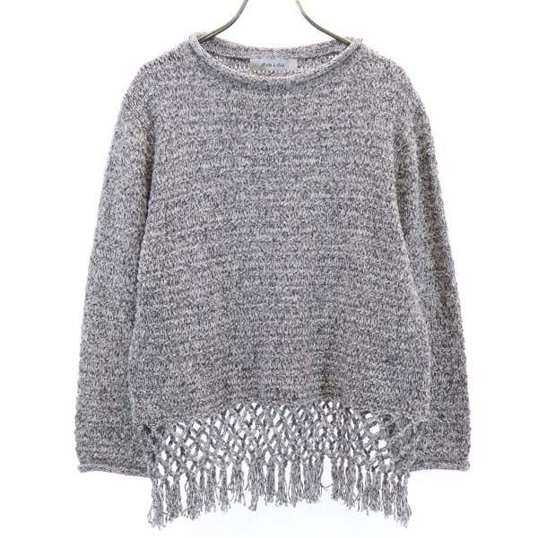 

unused d un a dix Long sleeve Fringed hem cotton knit 38 gray sweater Women Used