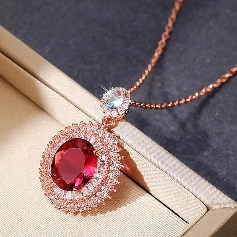 European And American Red Sparkling Zircon Simple Necklace, Women'S High-End Fashion Temperament, Niche Design, Jewelry Wholesal