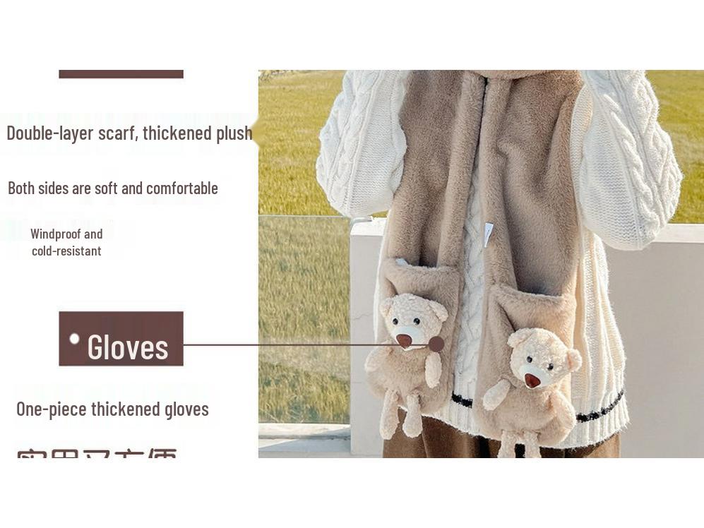 Little Bear Winter Hat & Ear Muffs Set: Cute Plush Hood with Gloves & Scarf 3-Piece for Kids