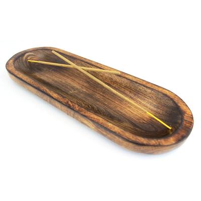 Natural Wood Incense Holder and Ash Catcher (11 X 4 Inch)(Oval)
