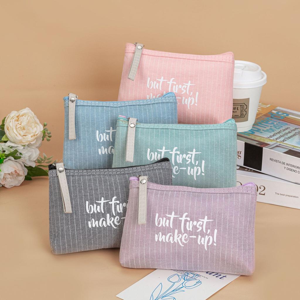 Solid Color Letter Makeup Bag  Waterproof  Portable Cosmetics Pouch Storage