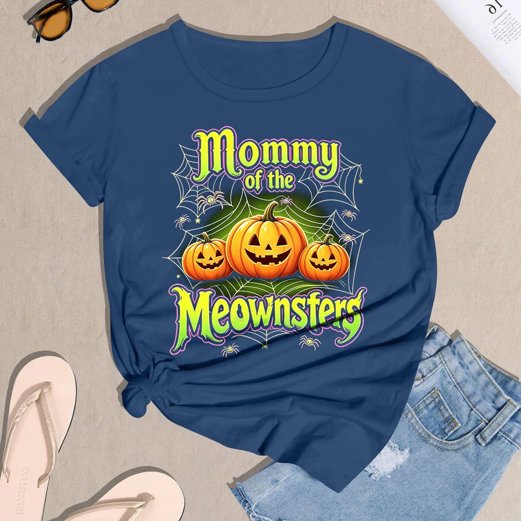 Women's Halloween Print Short Sleeve T-Shirt Casual Neck Tee Top