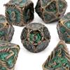 7 Pcs Yellow Green Tree Vine Metal Dice Solid Metal Polyhedral Dice Set Suitable for Role-Playing RPG Board Game Dice RPG