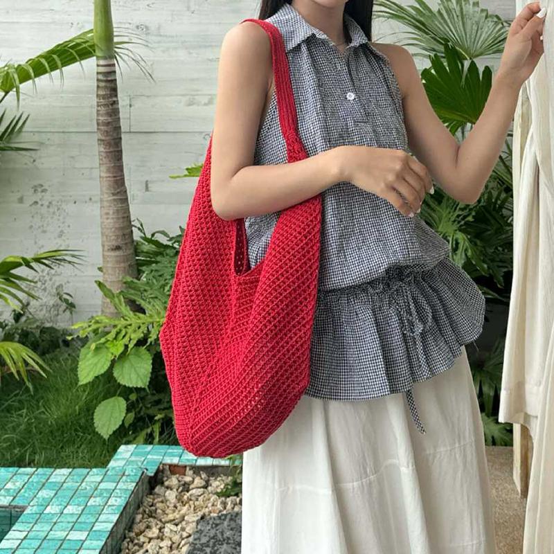 Fashion Women's Hollow Woven Shoulder Bags Large Capacity Knitting Underarm Bag Solid Crochet Tote Summer Mesh Beach Bag