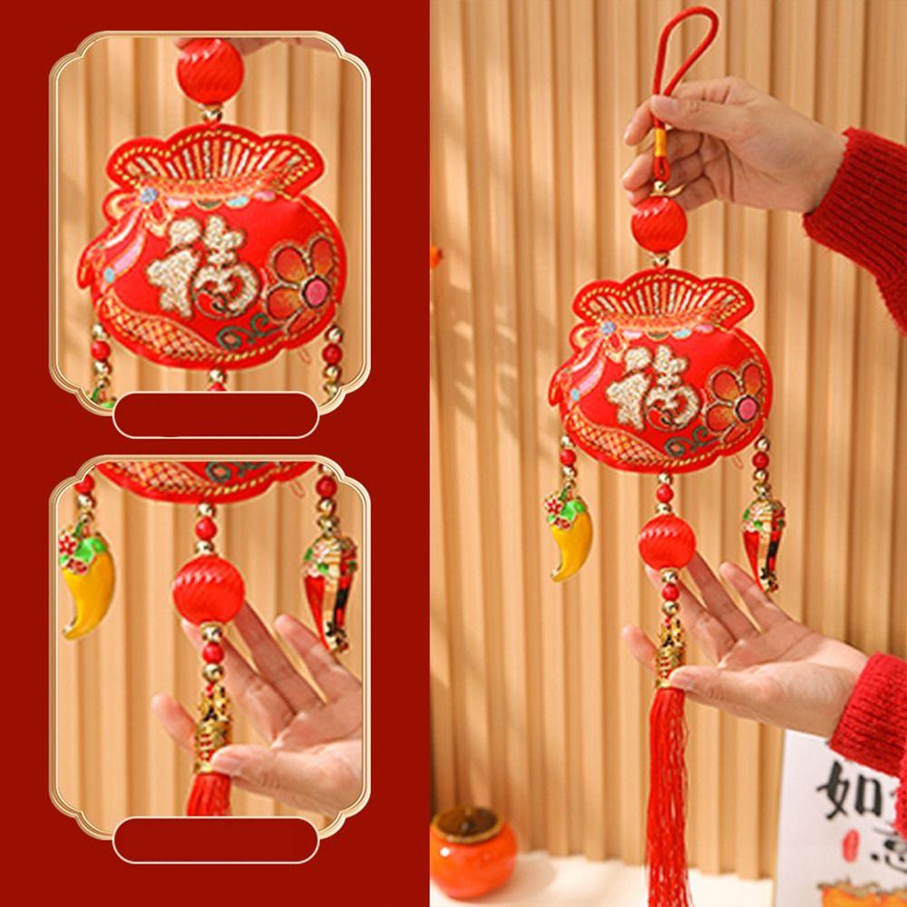 With Tassels New Year Pendant Embroidery Hanging Fu Pendant Lucky Sachet Wind Chimes  Home