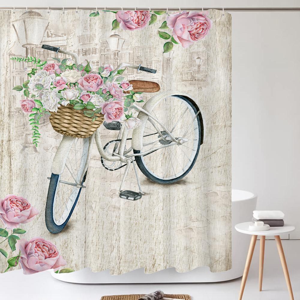 Bathroom Retro Flower-and-bird style Shower Curtain European style Art Polyester Fabric Shower Curtain 180 * 180CM with Hooks