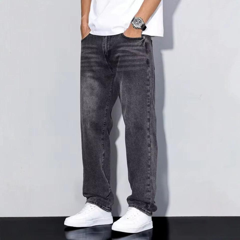 Spring and Summer New Thin High-end Jeans Men's Loose Wide-leg Straight Elastic Casual Trousers Men