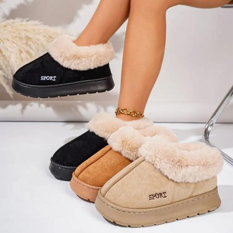 Anti-slip Thick Plush Snow Boots Women Faux Suede Platform Fur Winter Boots Woman Slip On Warm Cotton Padded Shoes Female