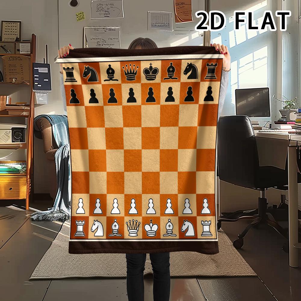 1Pc Chess Print Flannel Blanket,High quality Comfortable for All Seasons,Home Decor,Warmth and Comfort,Perfect for Christmas Gifts