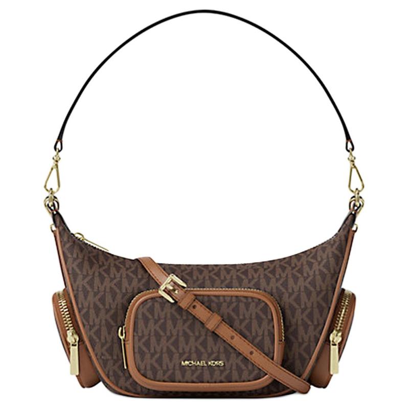 MICHAEL KORS Merritt brand logo classic coated canvas shoulder bag small women s brown коричневый