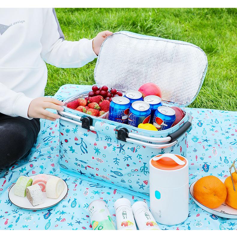 Thickened Insulated Picnic Basket with Aluminum Foil and Oxford Cloth, Folding Design, Includes Ice Pack