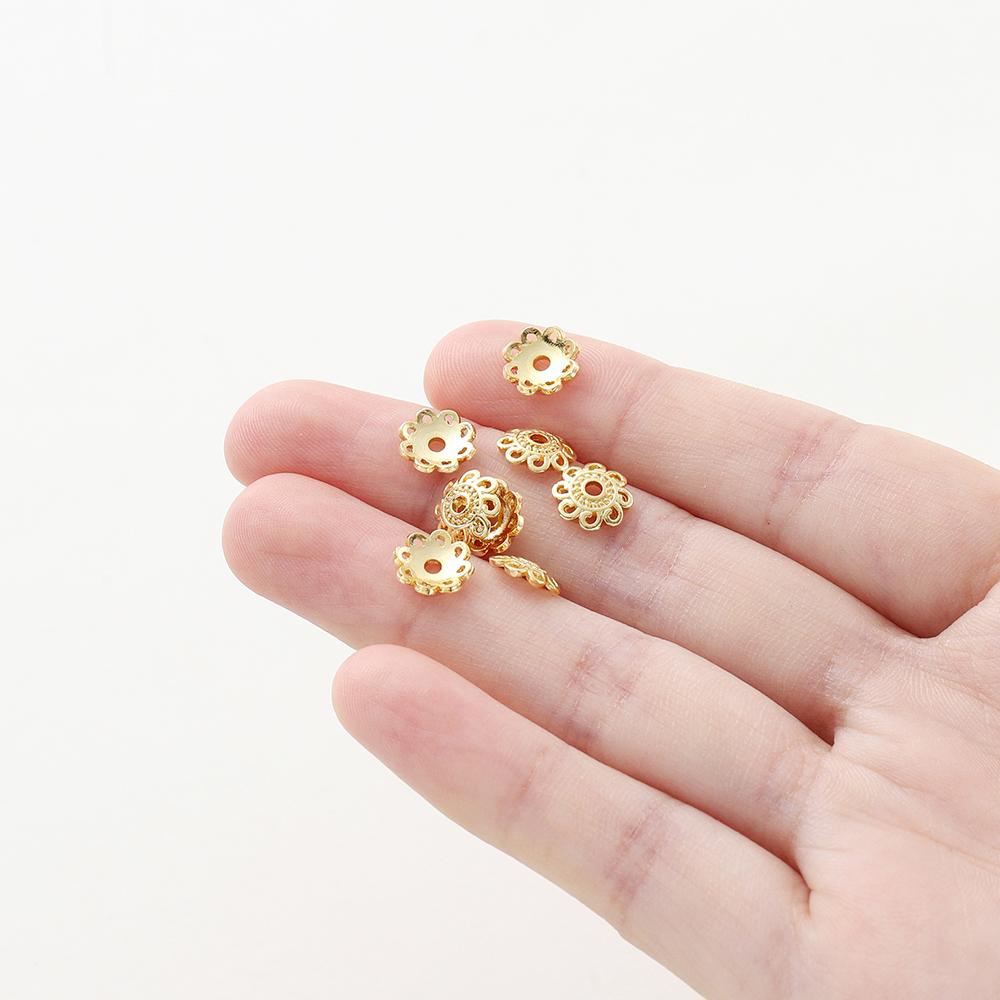 20pcs/lot 14K 18K Gold Color Tibetan Flower Beads Caps Tassel Loose Spacer Tray Beads For DIY Jewelry Making Accessories