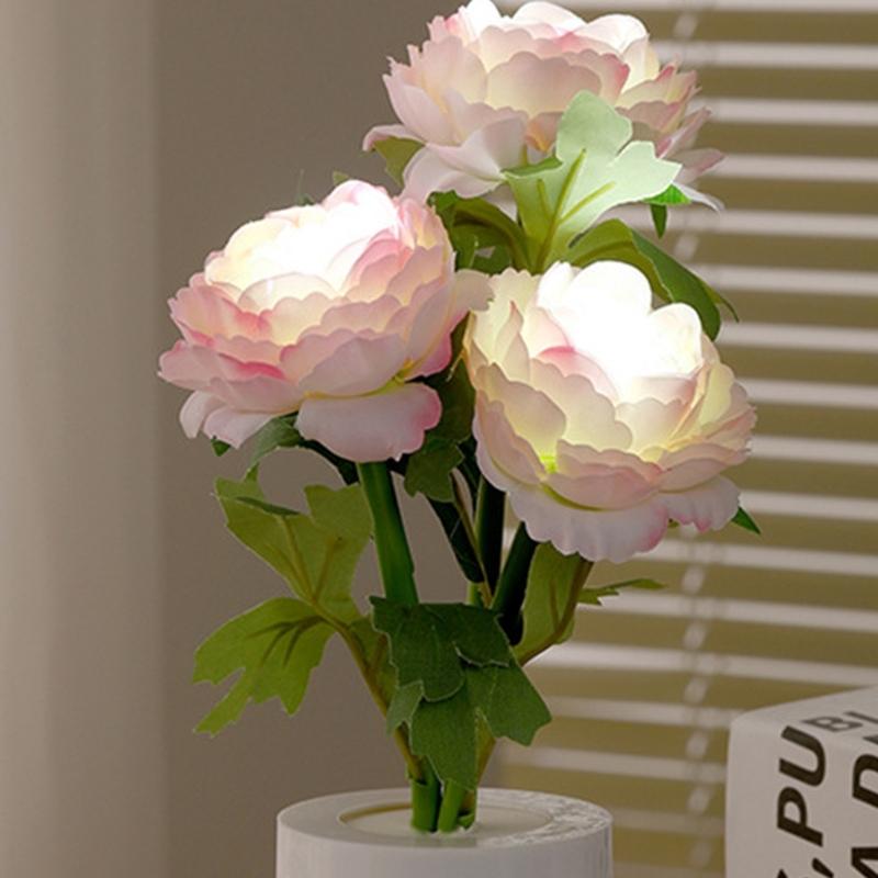 Energy Efficient Peony Shape Nightlight With Realistic Flower Design NonToxic Plastic Bedroom Table Decorations