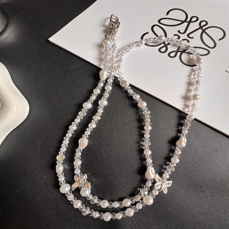 Fashion Pearl Butterfly Phone Lanyard With Pvc Beaded String For Women And Men