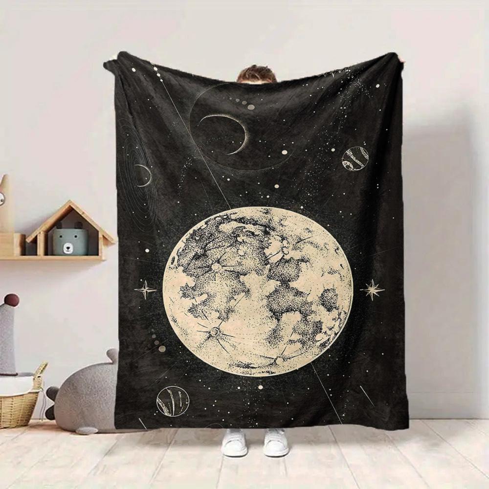 1pc Moon Universe Print Blanket   Lightweight Flannel Throw Blanket For Sofa, Bed, Living Room, Office, Outdoor Travel, Camping