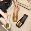 Fashion Women's Slippers Fashion Metal Buckle Mules for Women Flat Heels Square Toe Shallow Shoes Outdoor Slides Female Casual Sandals