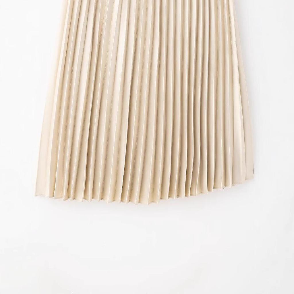 2025 Women's Spring/Summer European & American Style Mid-Waist Solid Color Midi Skirt