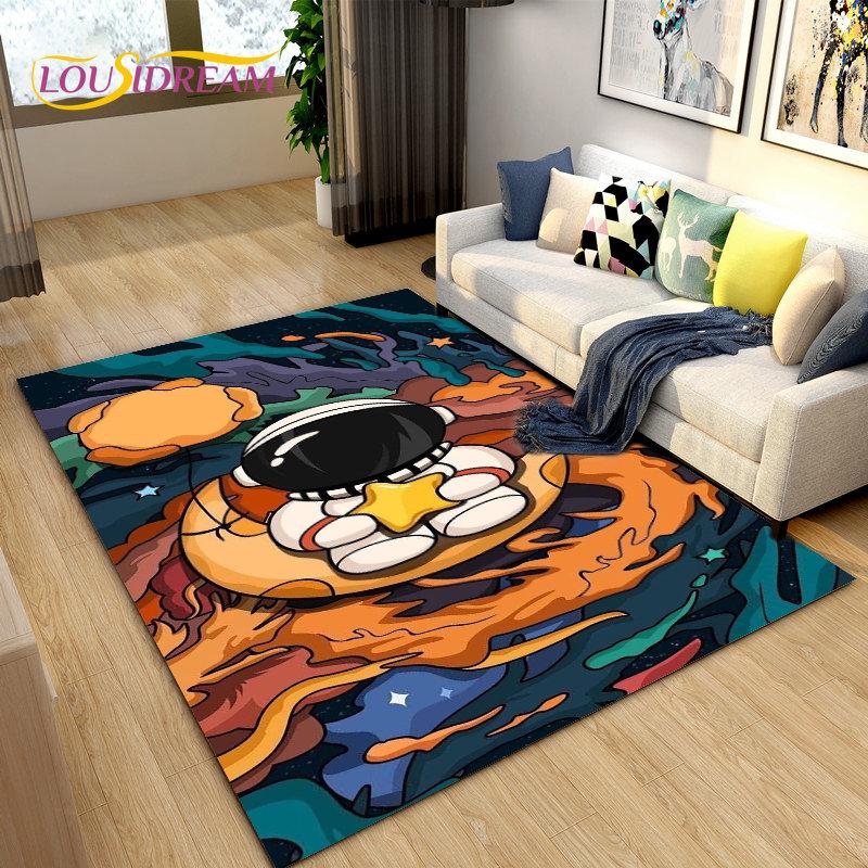 Cartoon Astronaut Space  Area Rug,Carpet Rug for Living Room Children's Room Decoration,Kids Play Crawl Soft Non-slip Floor Mat