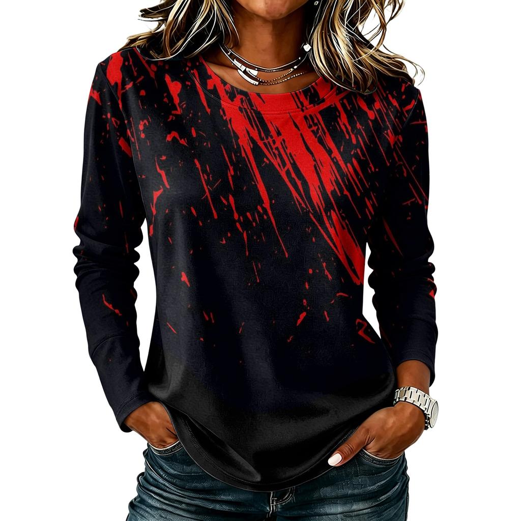 Women's Casual Long Sleeve Halloween Print Top, Round Neck Blouse for Fall Daily Wear