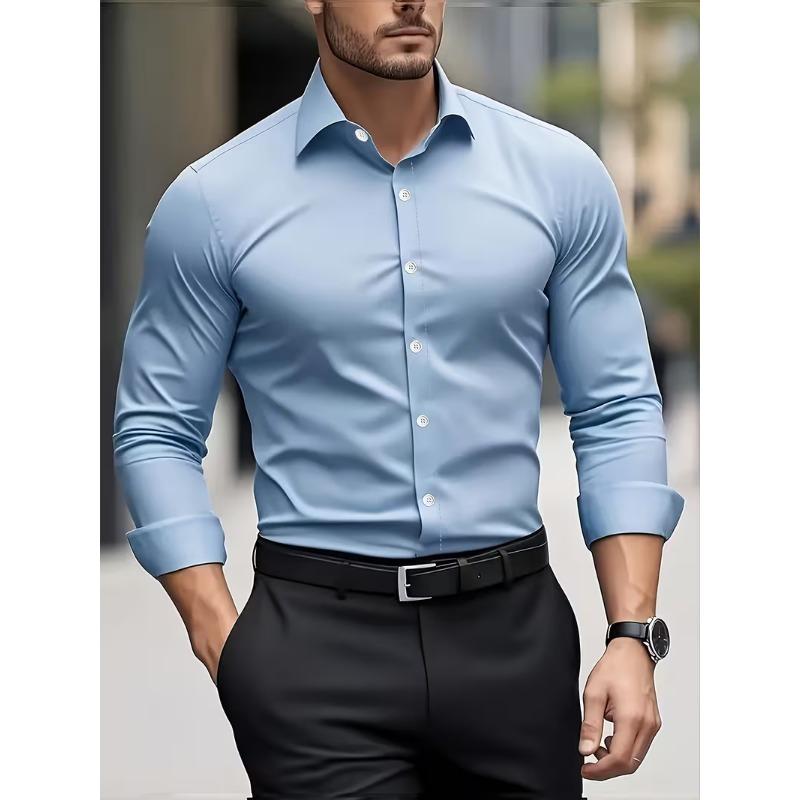 Camisa Masculina de Manga Longa para Verão Roupa Formal de Negócios Top Respirável Leve de Manga Longa para o Trabalho Diário