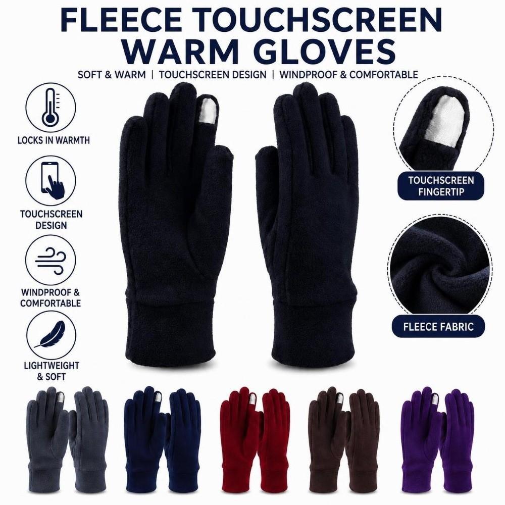 Solid Color Thermal Winter Gloves Full Finger Full Finger Gloves Unisex Polar Fleece Gloves