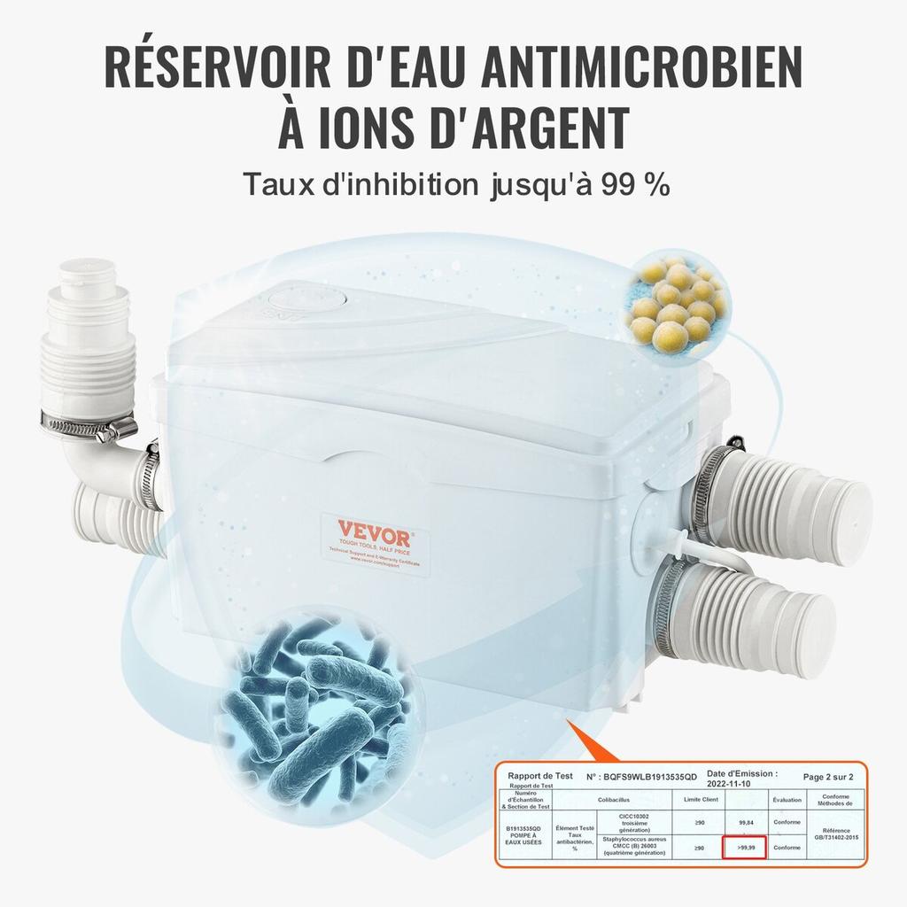 Zerkleinerer Abwasserpumpe Keller Zerkleinerer Pumpe 350 W, 6000 L/h Durchfluss, 7 M Förderhöhe, Abwasserpumpe Mit 3 Wassereinlässen Für Keller, Küche,
