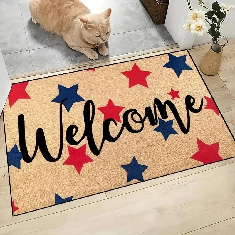 Pet Friendly HOME Paw Print Door Mat Multi-Color Anti-Slip Rug Soft Fabric Cozy Style for Family Home Porch Indoor Decor