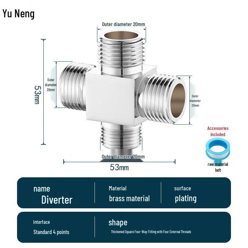 Yuneng Brass 1-In 3-Out 4-Way Faucet Water Diverter