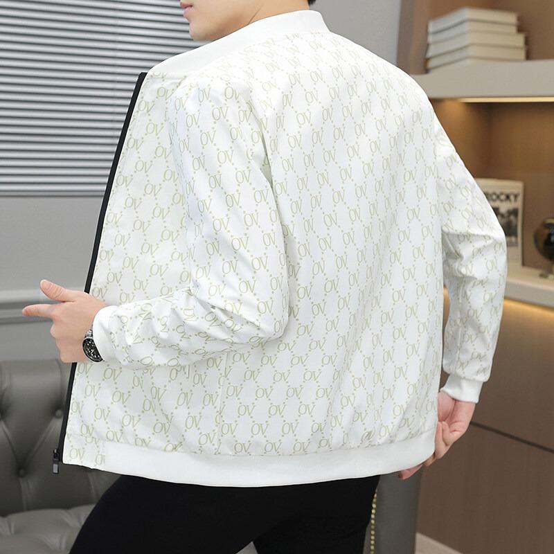 Men Stand Collar Long Sleeve Printed Slim Fit Casual Thin Jacket
