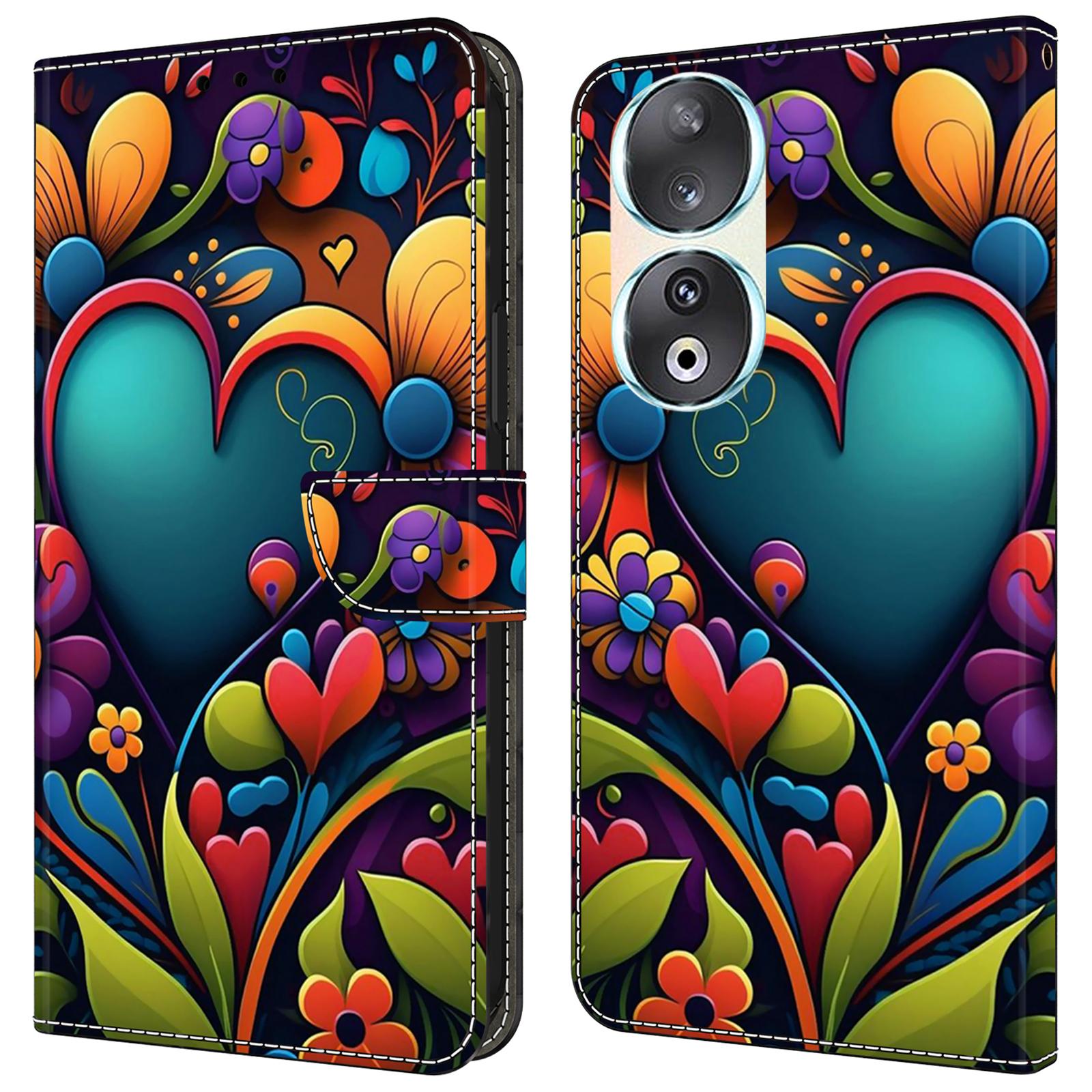 

Чехол для телефона Honor 90 с рисунком, магнитная застежка, устойчивая к царапинам кожаная обложка Paint Flower