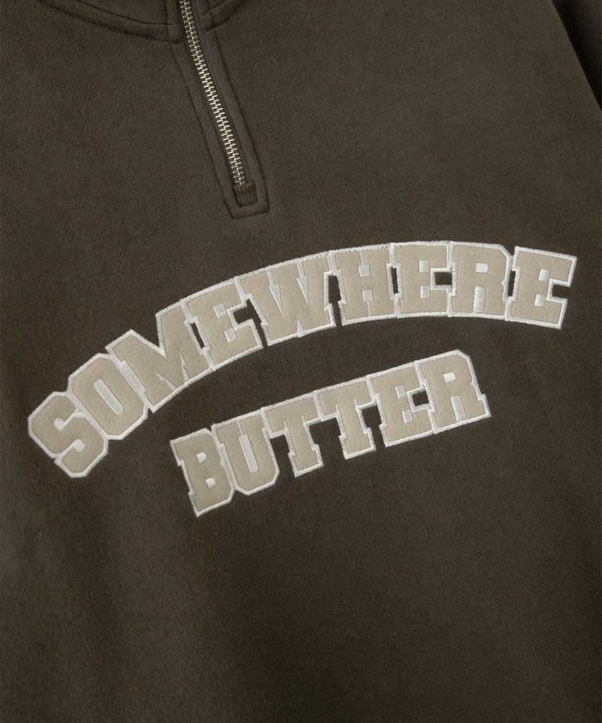 Sseomweeobeoteo Square Logo Half Zip-Up Sweatshirt - Brown