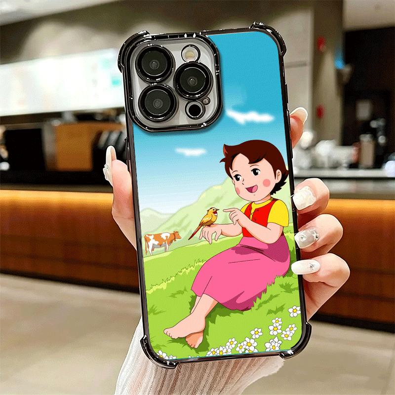 Heidi Cartoon Cute Plating Phone Case For Iphone 16 17 Pro Max Air 16E 14 15 Plus 12 13 Mini Anti-Fall Airabag Cover