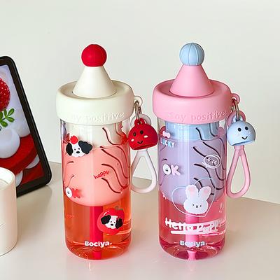Söt Tecknad Vattenflaska Med Sugrör Med Tevattenseparation 650ML Stor Kapacitet Tritan Vattenkoppar För Flickor Juicekopp