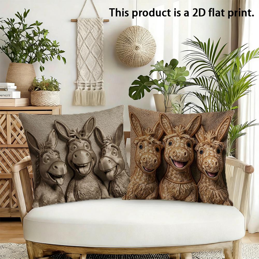 1/4pcs Cute Donkey-Patterned 2D Flat Print Pillowcases Sofa bed cushion cover home bedroom decoration, 2D flat printing