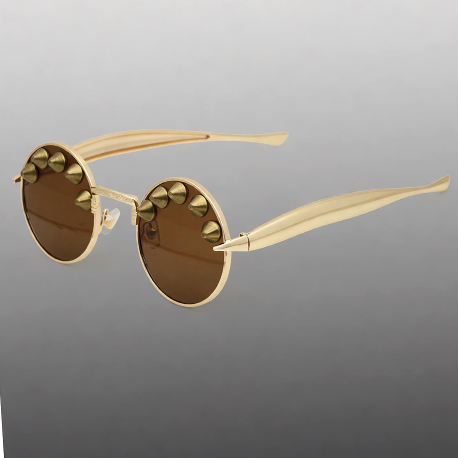 Европейские и американские ретро круглые металлические солнцезащитные очки с заклепками для женщин