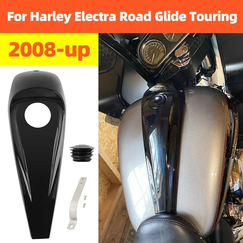 Gloss Black Motorcycle Smooth Dash Fuel Console Panel Gas Tank Cap Cover For Harley Touring Electra Glide Street FLHT FLHX 08-UP