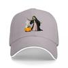 Witch and Pumpkin Halloween Baseball Cap Black Embroidered Design Magic Wand Autumn Theme Adjustable Hat for Adults