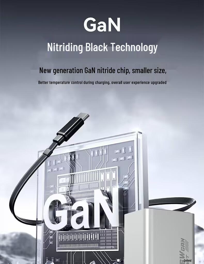 65W GaN Fast Charger with Digital Display, Retractable Type-C Cable, and Multi-Port Compatibility for Apple and Android Devices.