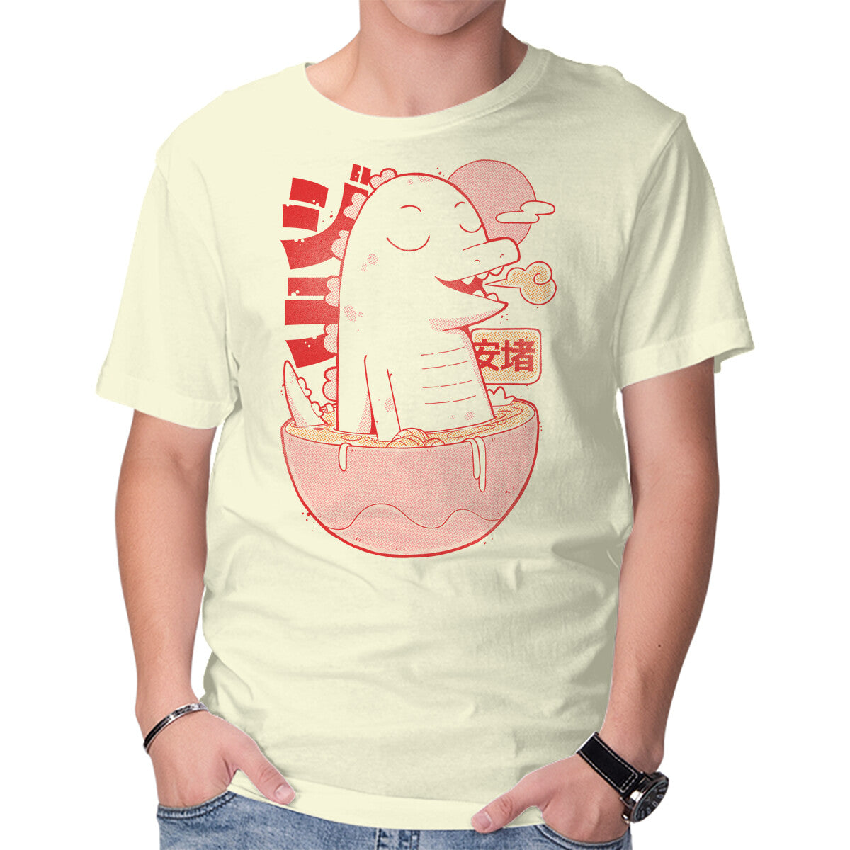 Unisex Crew Neck T-Shirt Ramen Dino Graphic Short Sleeve Casual Tee XXXXL