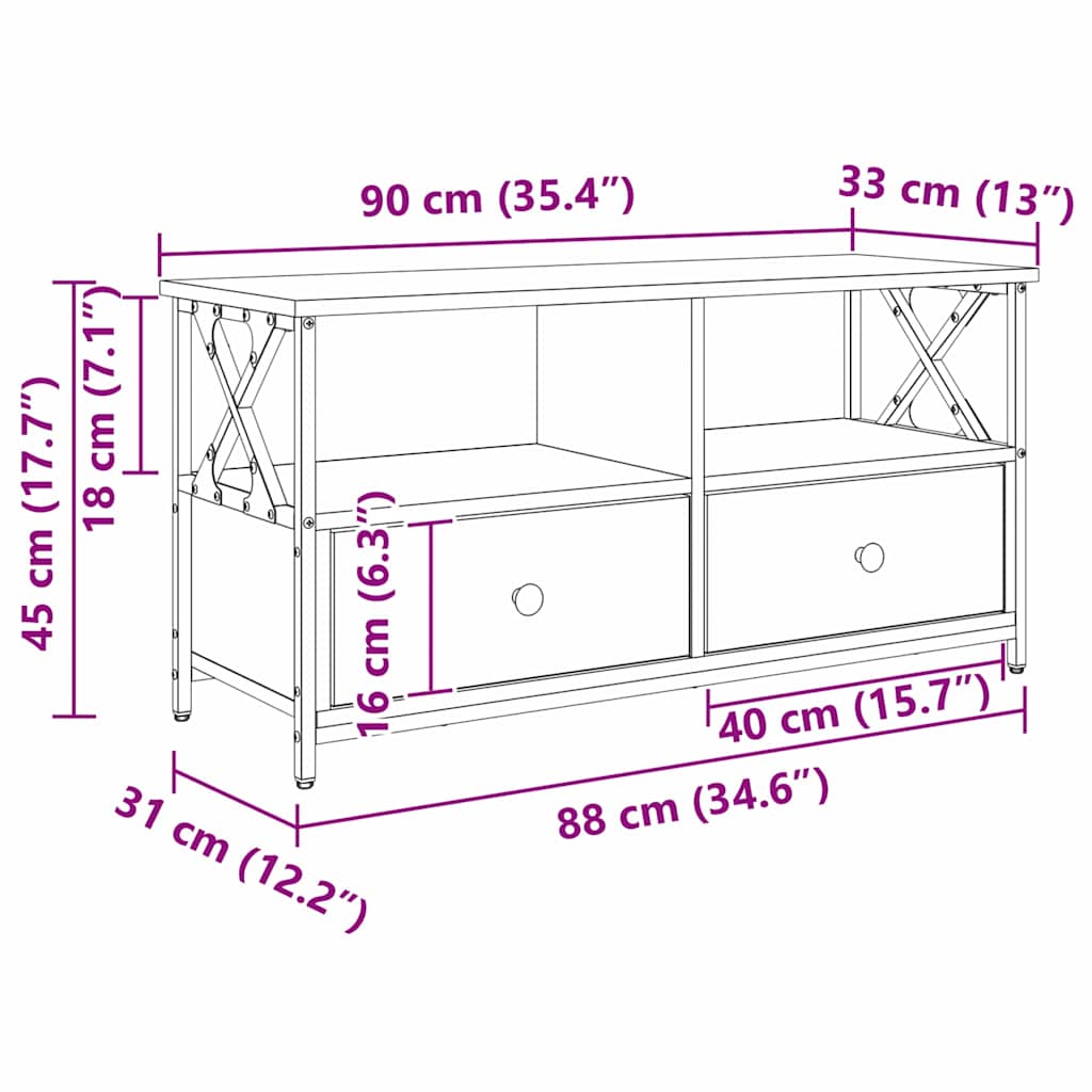 TV Stand with Drawers Black Oak Effect 90 x 33 x 45 cm