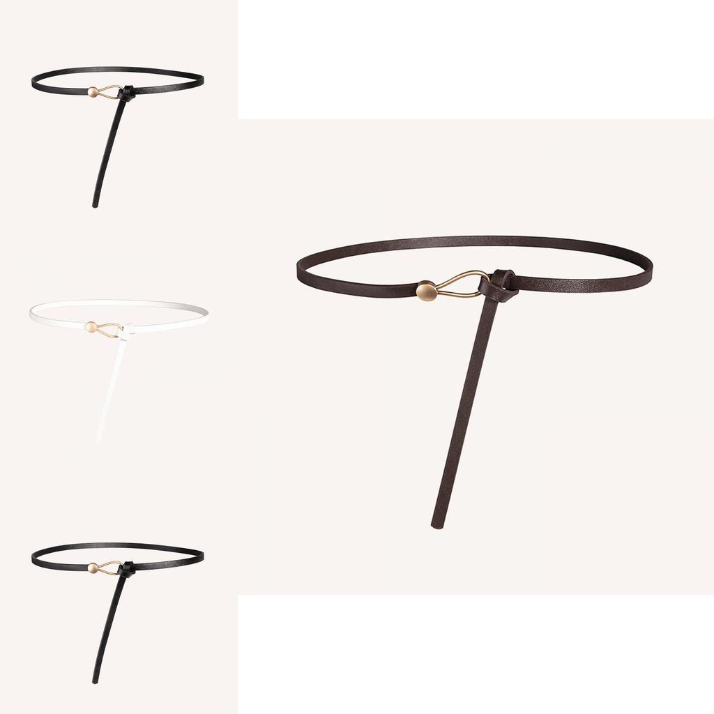 Pu Thin Waist Belt With Metal Buckle For Casual Dress And Retro Style