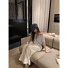 Lazy and Relaxed Diagonal Collar Off-shoulder Short-sleeved Striped T-shirt Summer New Loose Casual Versatile Top Women