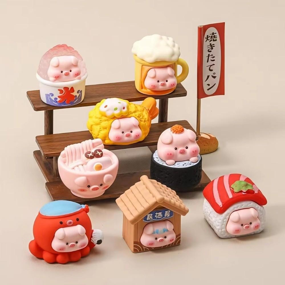 8pcs Kawaii Cartoon Pig Doll Miniatures Ornament DIY Resin Mini Figures Crafts 3D 8Pcs/Set Desktop Statue Pendant Accessories